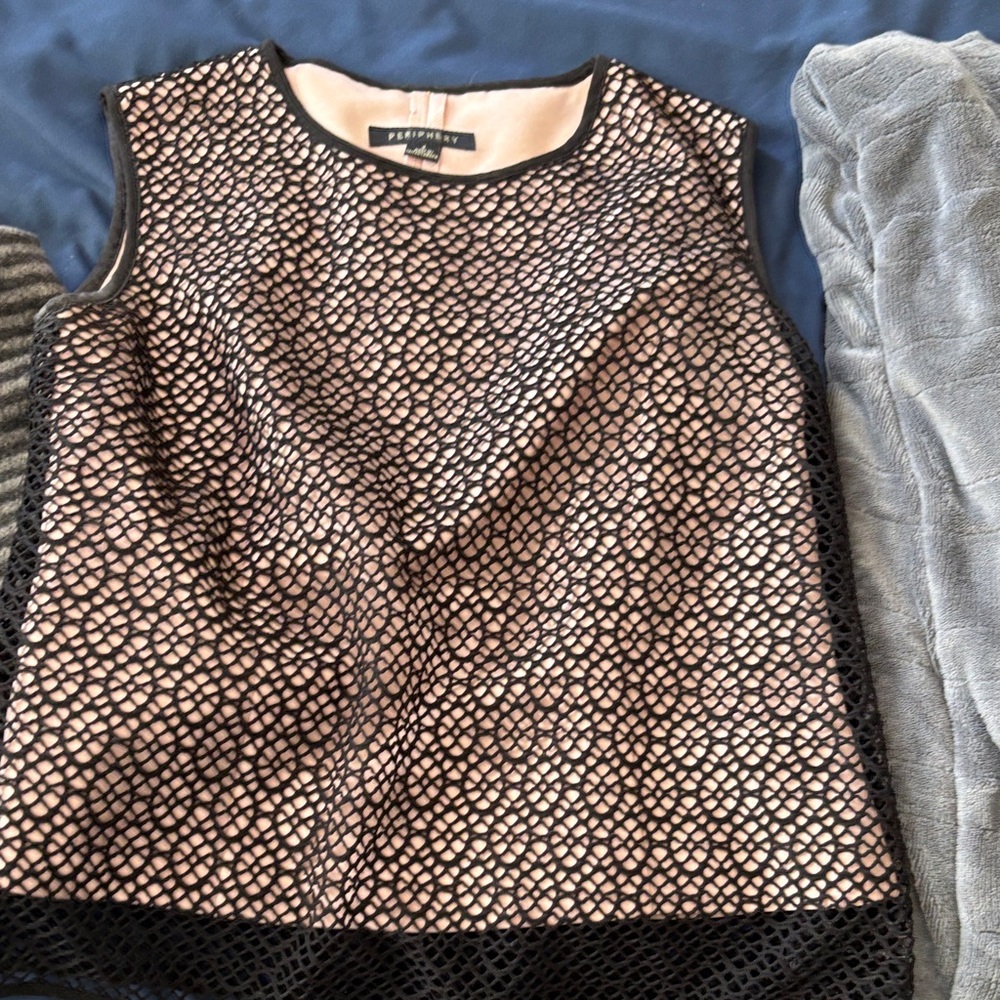 Periphery Pink Lace-Overlay Tank Top with Black Trim